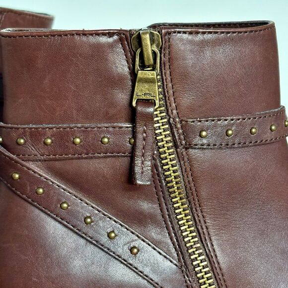 Lauren Ralph Lauren "Shaw" Chocolate Brown Leather Ankle Boots with Studs size 6 - Picture 7 of 10